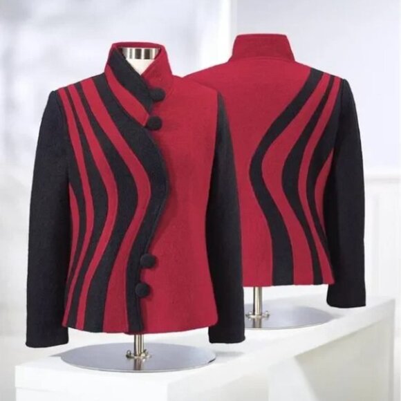 NorthStyle Sweaters - NorthStyle Red Black Boiled Wool Cardigan Sweater Jacket Artsy Asymetrical sz M